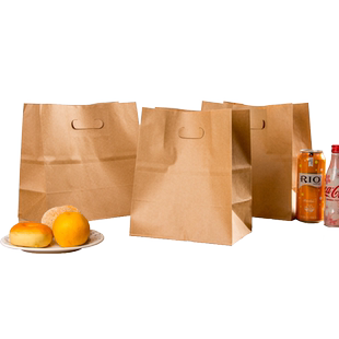 牛皮纸袋子加厚手提袋冲孔袋外卖收纳食品餐盒月饼打包礼品袋定制