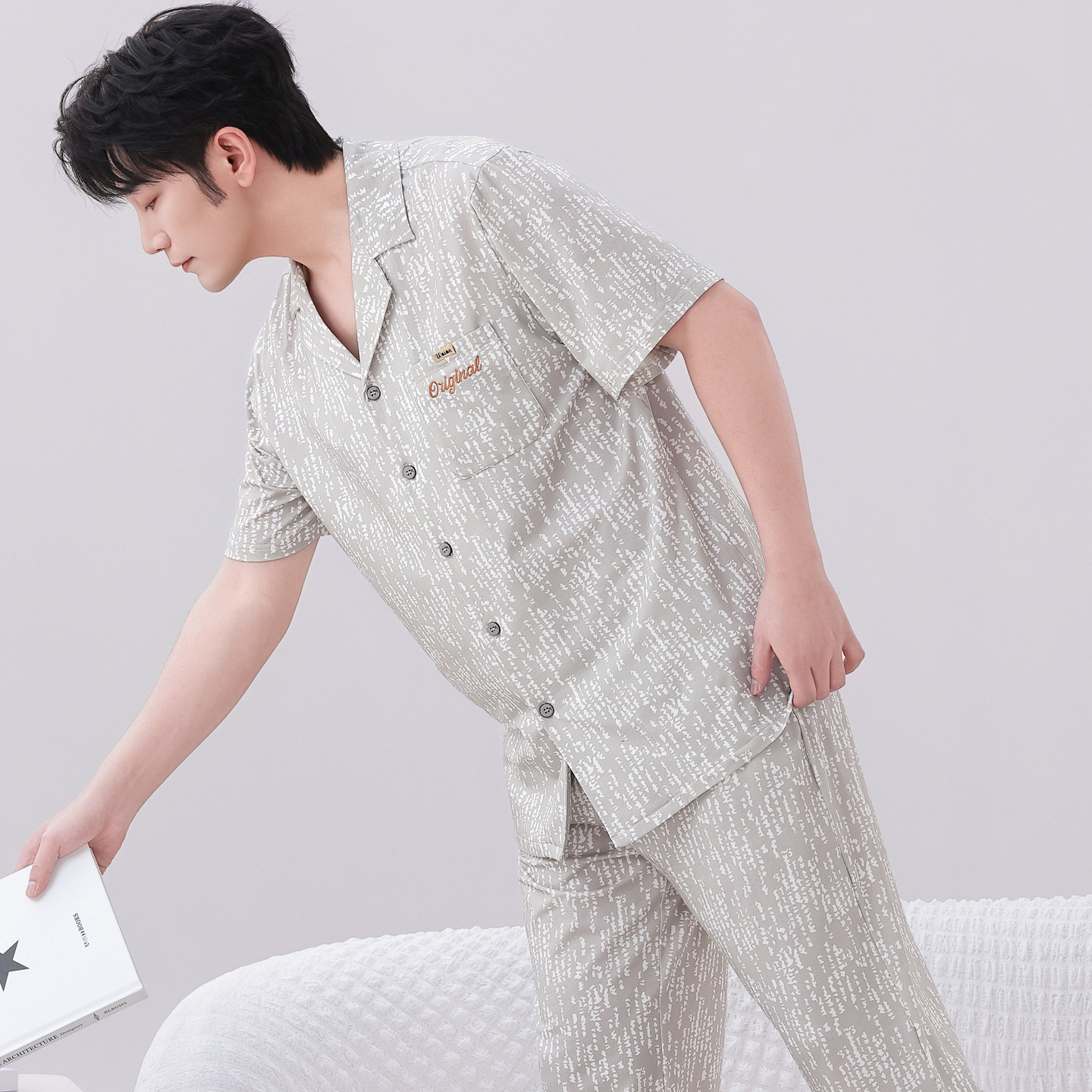 睡衣男士夏季纯棉短袖长裤男款2026夏天薄款大码可外穿家居服套装