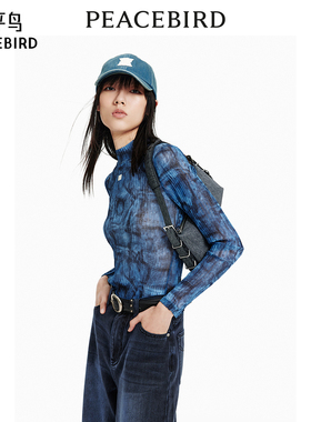 太平鸟女装夏季仿牛仔印花上衣A3CDE2100