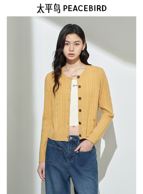 太平鸟女装2025冬季新款经典绞花开衫毛衣针织衫A1EAE424A