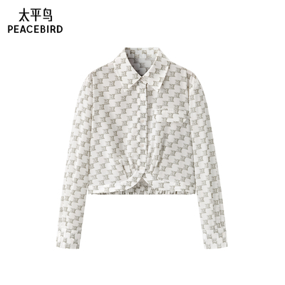 太平鸟女装夏季老花截短衬衫A1CAE2247
