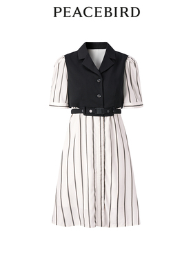 太平鸟女装夏季拼接条纹连衣裙A1FAD3203
