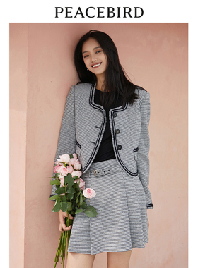 太平鸟女装秋季小香风毛边外套A1BBD3501