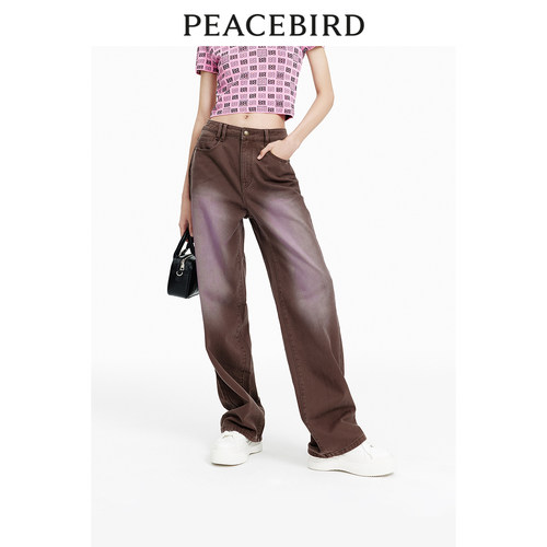 太平鸟夏季涂鸦撞色直筒牛仔裤A3HAE2275