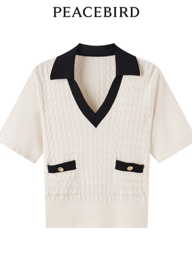 太平鸟女装年秋季时尚简约V领短袖线套衫A1EED3202