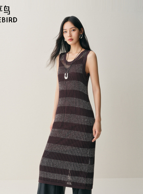 太平鸟女装镂空花纱连衣裙背带无袖针织连身裙A3FAF3344