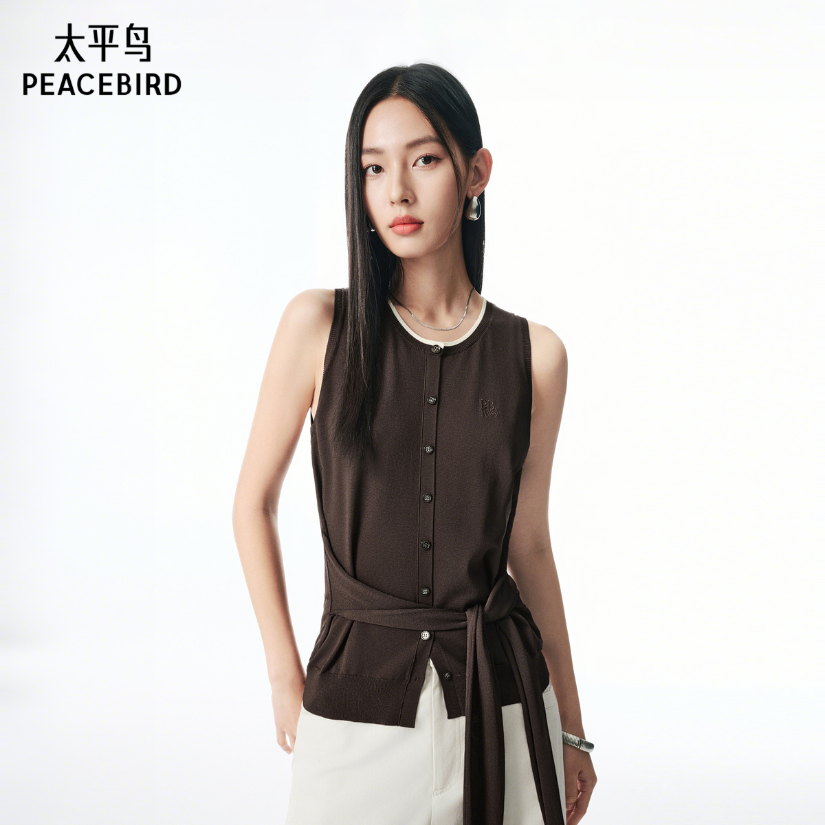 【商场同款】太平鸟25秋季新款撞色毛线背心可绑带设计A1EFF3P03