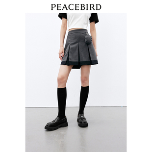 太平鸟沃克褶裥裙裤短裤春季高腰撞色拼接半身短裙裤子