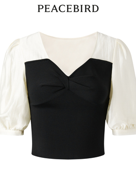 太平鸟女装夏季扭结拼接上衣A1CDD2E04