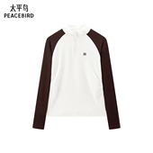 太平鸟女装 1CPE432P 针织衫 冬季 撞色插肩半拉链长袖