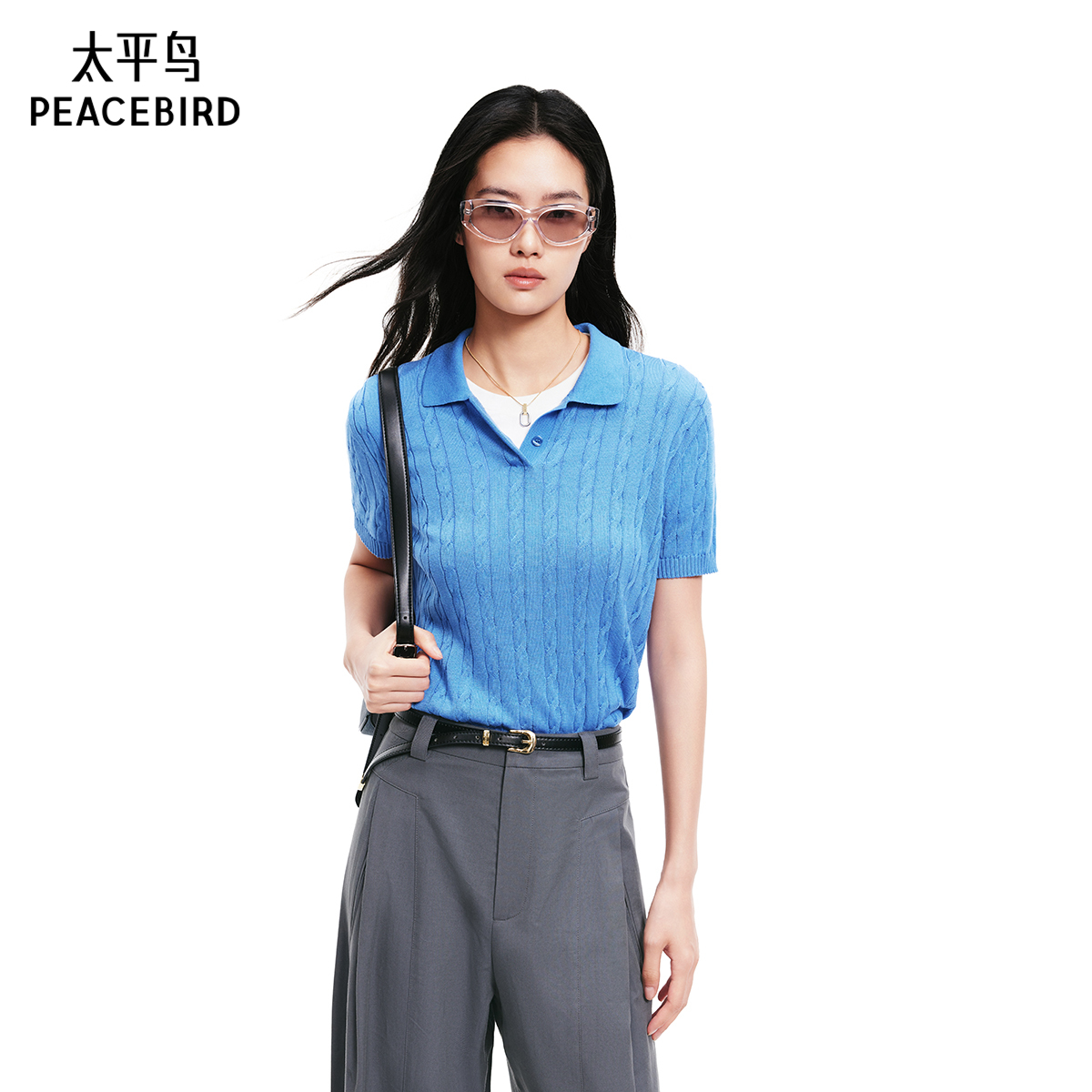 【商场同款】太平鸟女装2025年夏季新款绞花短袖针织衫A1EEF2116