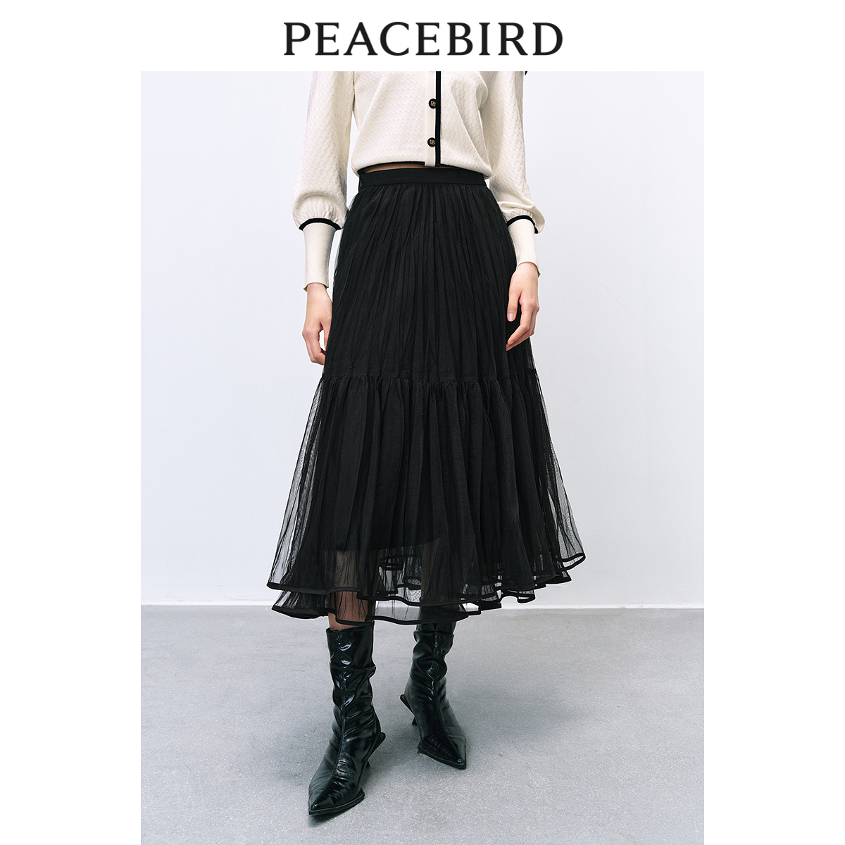 【商场同款】太平鸟女装2024年春季新款气质网纱裙A1GFE1216