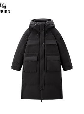 太平鸟女装时尚简约休闲工装口袋长款御寒面包羽绒服A3ACE4513