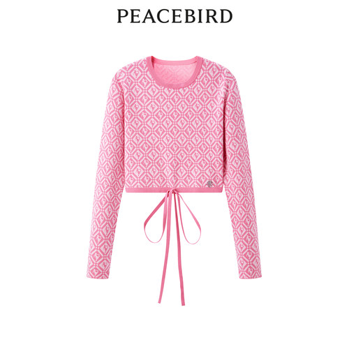 【商场同款】太平鸟2024年春季新款提花纹样绑带线套衫A3EEE1327