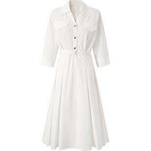 太平鸟简约通勤衬衫裙夏季翻领收腰连衣裙长款显瘦裙子女