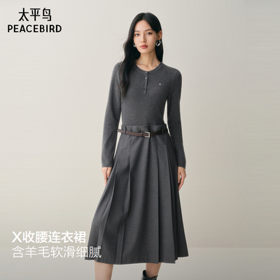 太平鸟女装秋季羊毛混纺针织拼接连衣裙女miu系长袖A1FAF3512