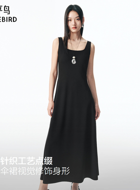 【商场同款】太平鸟黑色吊带法式连衣裙品质感连身长裙A1FAF3125