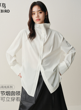 【商场同款】太平鸟25冬新款可立领微磨毛长袖白色衬衫A1CAF4289