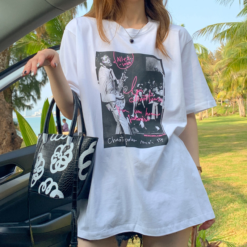 速发众itage白色t220恤2年新款夏宽松设计感小v潮上衣