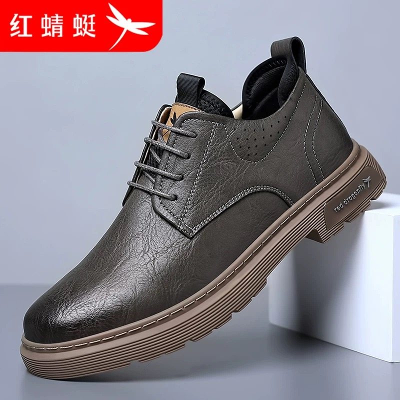 红蜻蜓男鞋2025春秋新款真皮男士休闲皮鞋百搭加绒防滑软底商务鞋