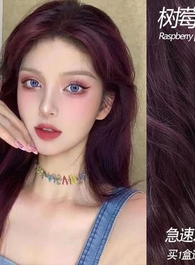 树莓紫色染发剂膏植物2024流行色海王红酒红复古红棕显白免漂女纯