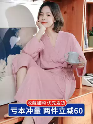 Hotel towel bathrobe female spring and autumn couple long version yukata than pure cotton cotton absorbent quick-drying nightgown male summer