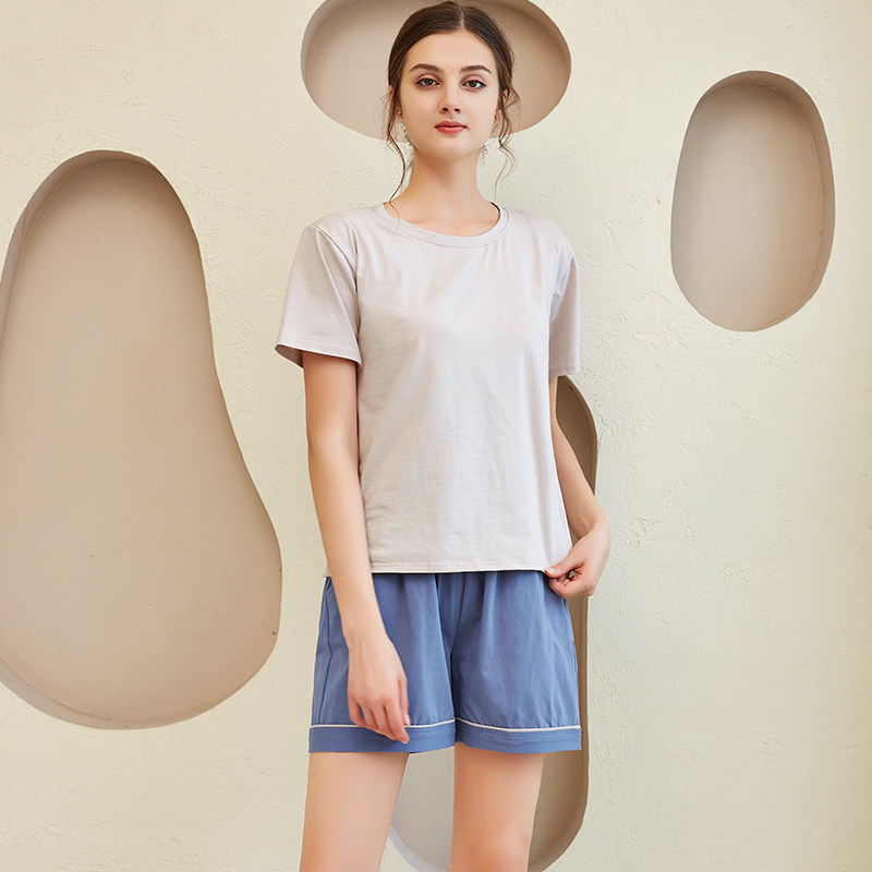 2023夏天带胸垫免穿文胸睡衣春秋可外穿短袖短裤套装纯棉居家服薄