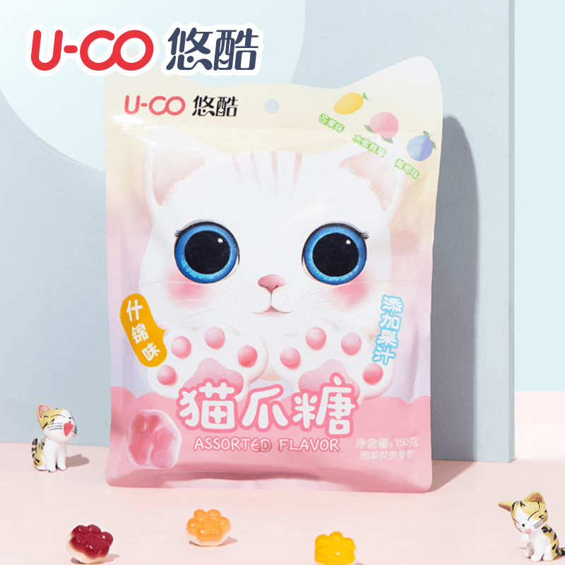 38女神节悠酷猫爪软糖可爱儿童QQ橡皮糖果办公室休闲零食送女友