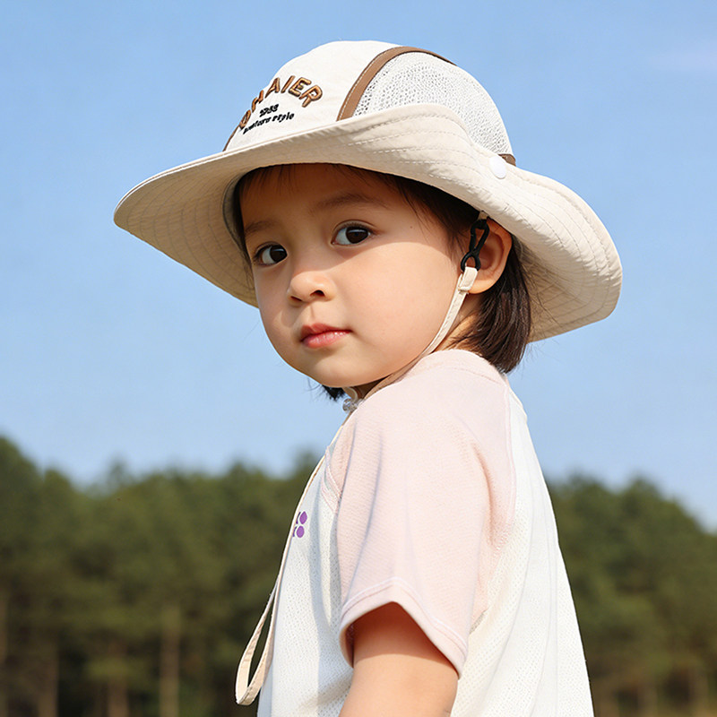 儿童防晒帽夏季宝宝帽子女童遮阳帽网眼透气男童渔夫帽户外登山春