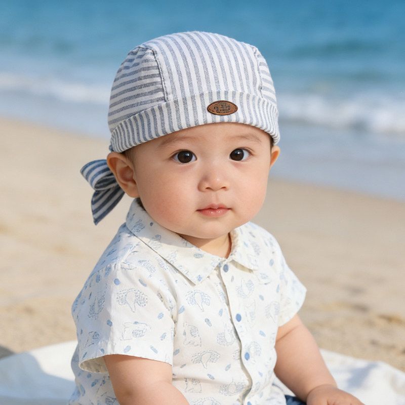 婴儿帽子春秋薄款宝宝海盗帽条纹男童瓜皮帽儿童地主帽幼儿女童夏
