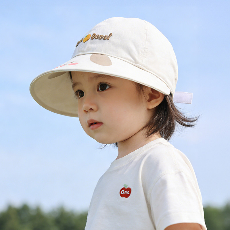 儿童防晒帽宝宝帽子春秋季纯棉大檐女童渔夫帽男童遮阳帽鸭舌帽夏