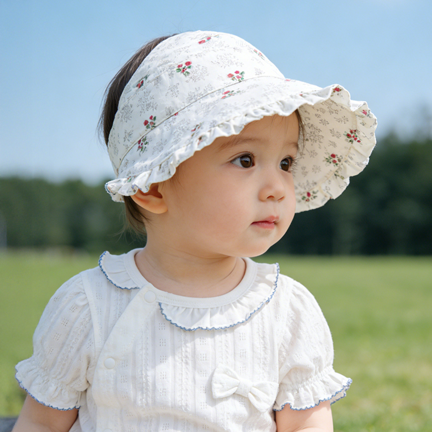 婴儿防晒帽宝宝帽子夏季女童空顶帽儿童遮阳帽碎花公主帽小月龄春