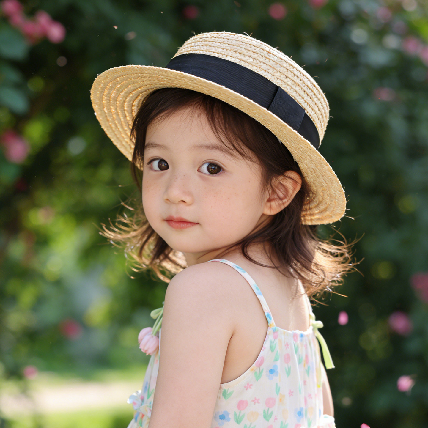 儿童防晒帽平顶草帽夏季宝宝帽子亲子法式女童遮阳帽男童遮阳帽春