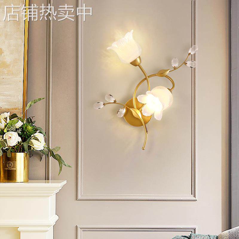 美式田园花草壁灯现代简约欧式客厅背景墙灯铁艺乡村卧室床头灯具