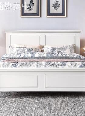 BTV4实木床1.8米现代简约美式双人床白色橡木高箱床主卧家具