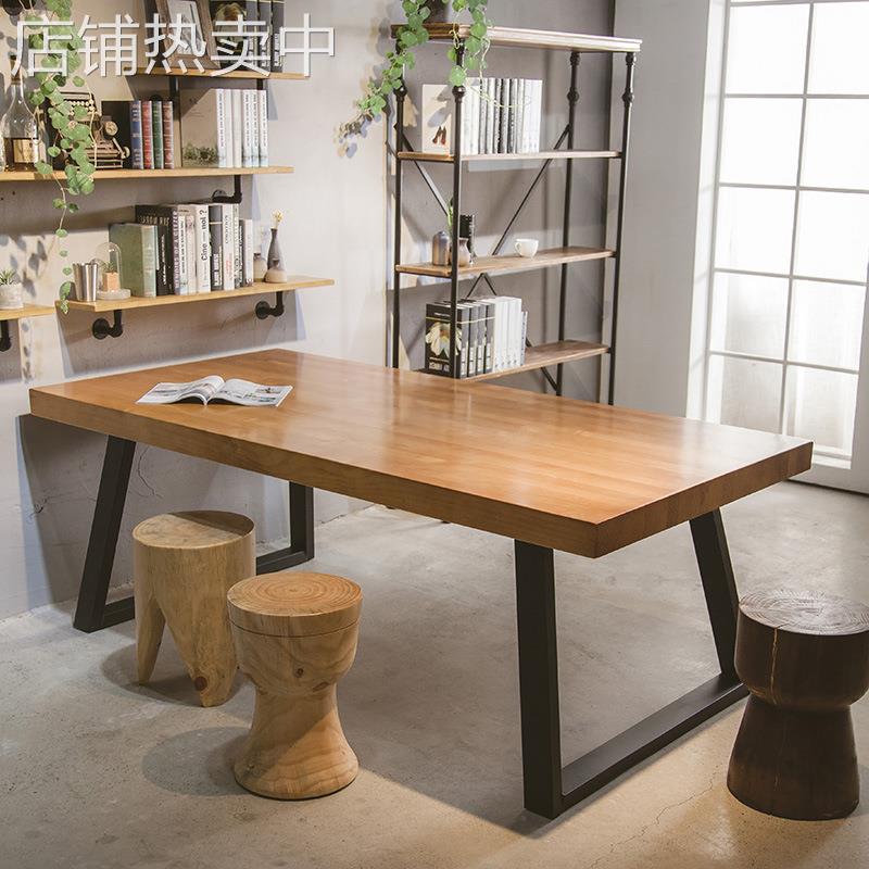 铁艺实木餐桌简约复古长方形电脑桌办公桌创意大板长桌会议桌书桌