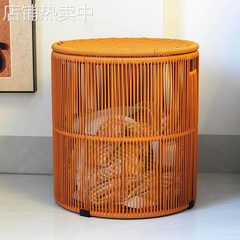 北欧仿藤编带盖收纳桶家用脏衣篓酒店民宿洗衣篮浴巾筐玩具收纳篮,收纳整理,脏衣桶,淘宝优惠券,粉丝福利购,淘宝优惠卷