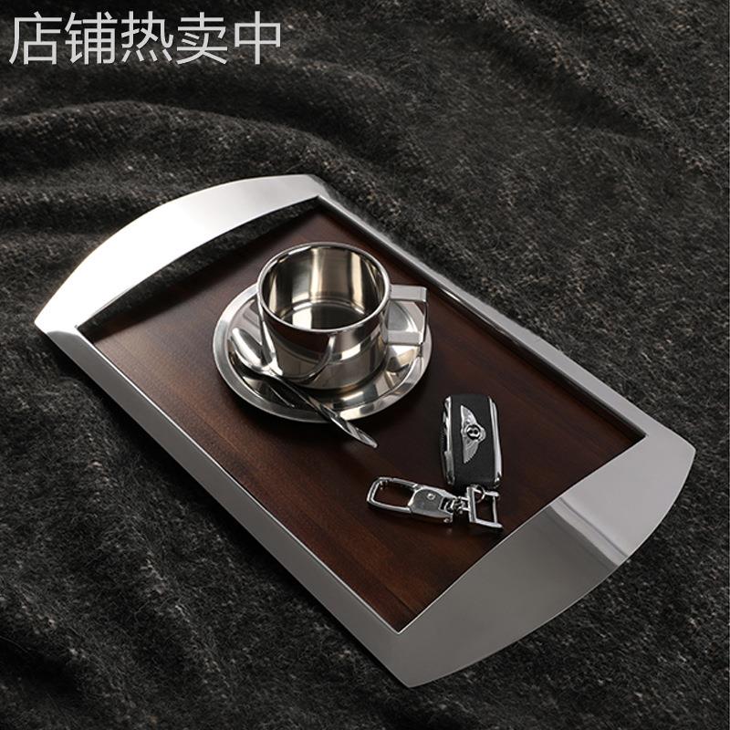 轻奢高档不锈钢实木底托盘酒店别墅售楼处首饰收纳托盘装饰品摆件