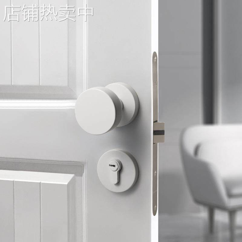 白色简约卧室门锁家用通用型室内磁吸静音房门锁分体锁木门门把手