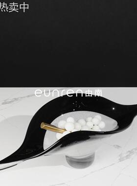 简约现代玻璃水果盘收纳托盘样板房间客厅茶几售楼处软装饰品摆件