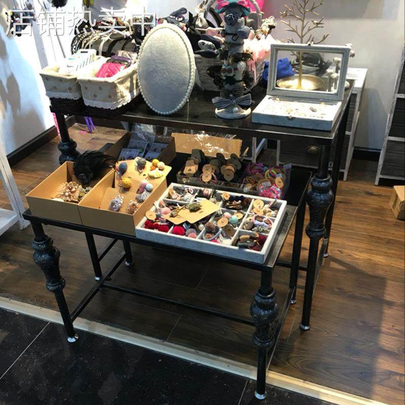 铁艺服装店流水台展示台高低桌中岛货架复古橱窗展示柜鞋包架现货
