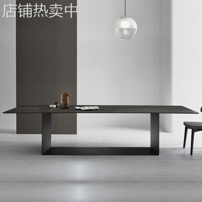 意式极简岩板餐桌大长方形设计师现代简约家用口字架网红餐厅饭桌