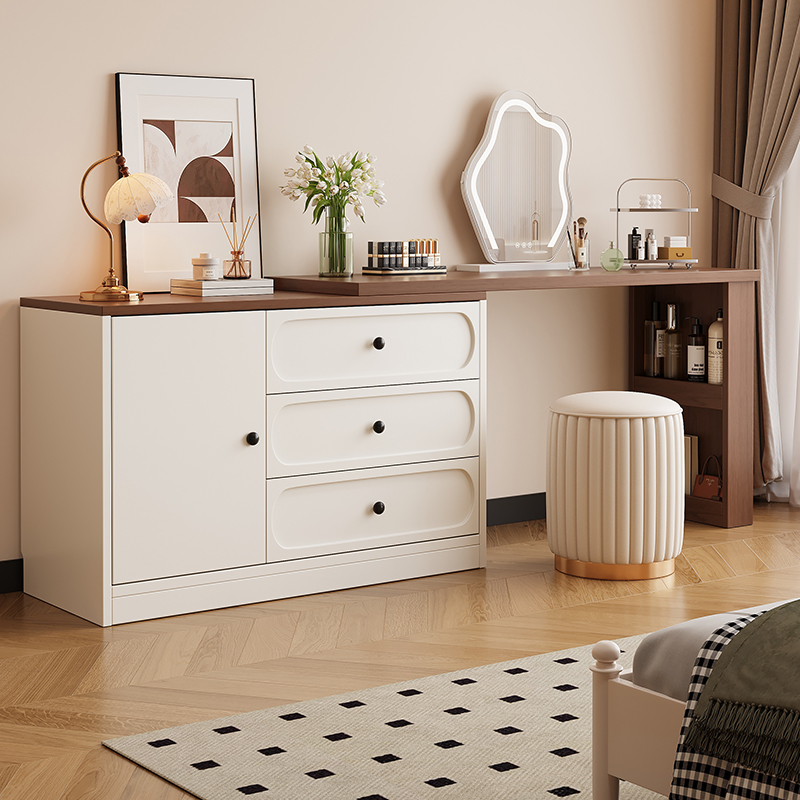 实木伸缩梳妆台斗柜一体化妆桌卧室转角化妆台简约现代床尾收纳柜