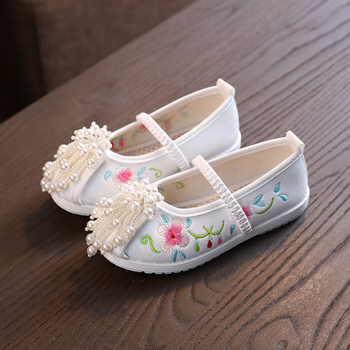 汉趣女童汉服鞋子串珠手工布鞋