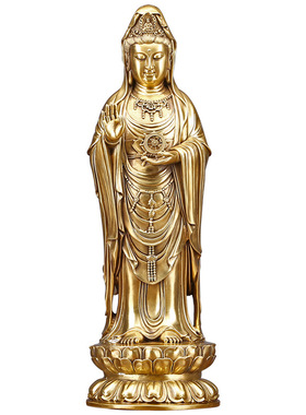 全铜观音摆件南海菩萨站像铜工艺品I家居饰品观世音佛堂立像
