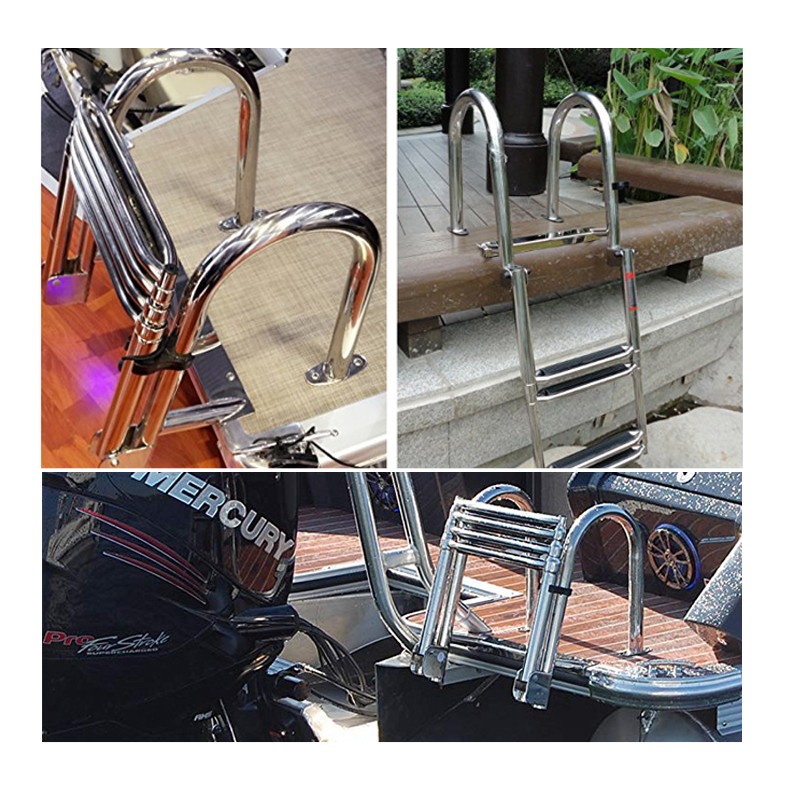 不锈钢梯a子船用五金配件梯子4节挂梯带扶手下水梯