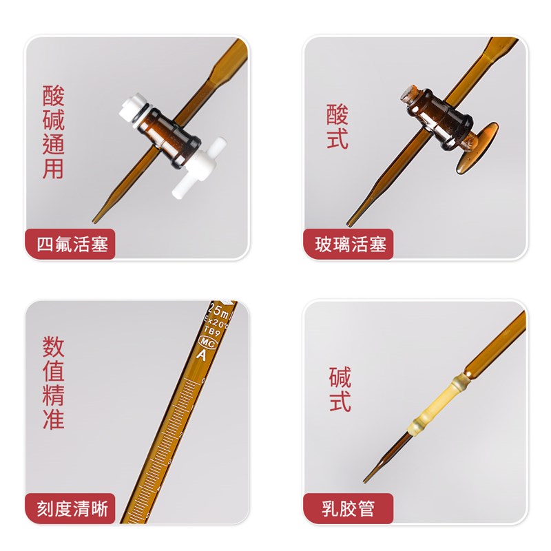 天玻 酸式碱式四氟酸碱通用滴定管 激光A级可过检白色透明棕色 5/