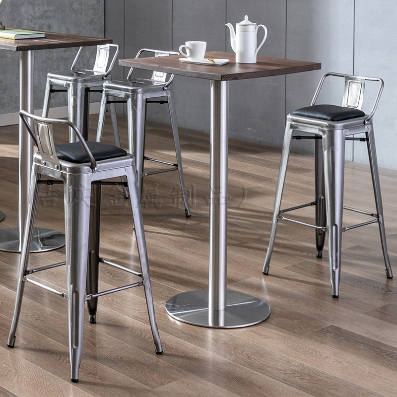 铁艺金属吧d台椅不锈钢色酒吧凳实木简约吧椅工业风高脚凳靠背椅