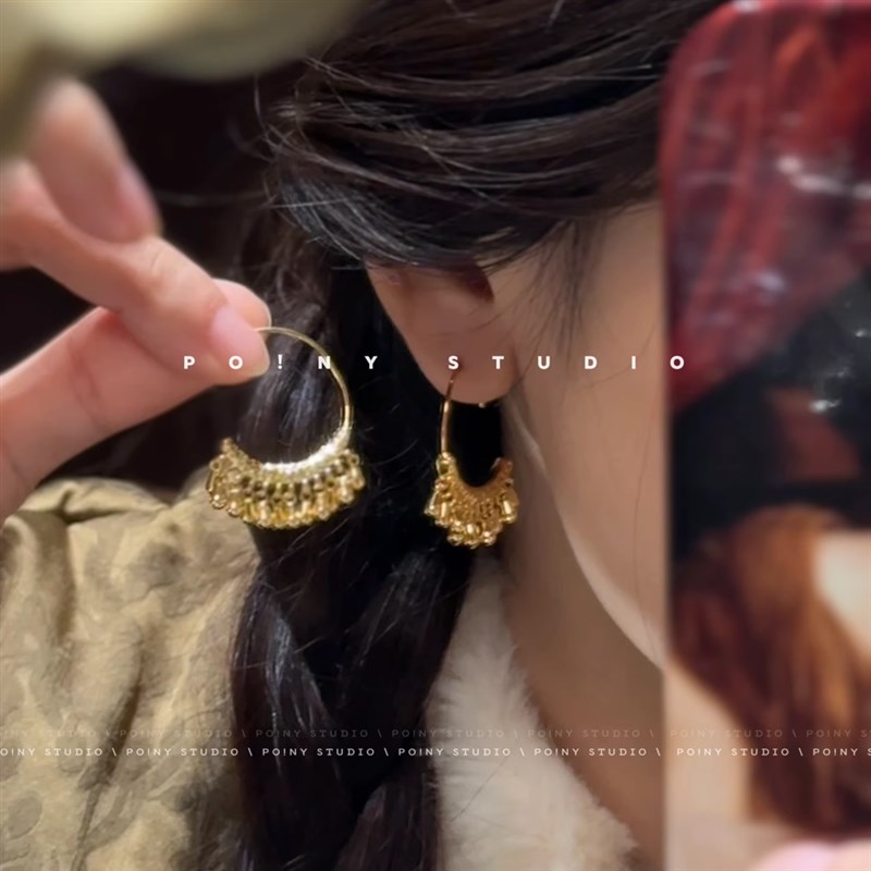 欧美金属金e色流苏耳圈耳环冷淡风气质高级感耳饰耳坠新款爆款