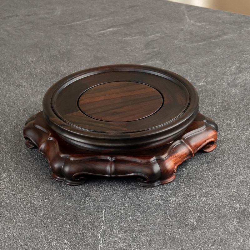 大红酸枝实木圆形花瓶工艺品佛像摆件茶壶奇石头兰花红木底座托架